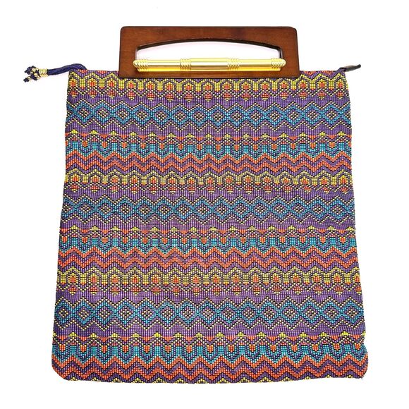 Duro Olowu Rare Beaded Geometric Clutch Wooden Handle Luxury Designer Bag - Picture 3 of 10
